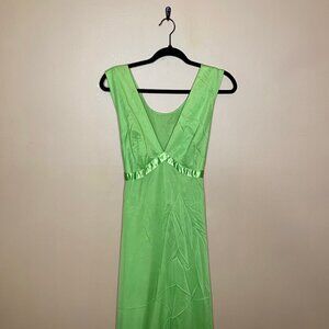 Vintage Bright Green Satin Slip Dress Nightgown